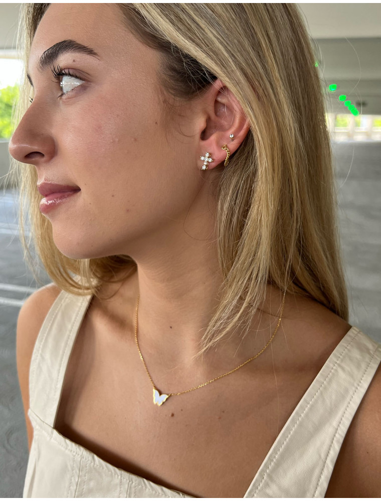 Butterfly White + Gold Necklace