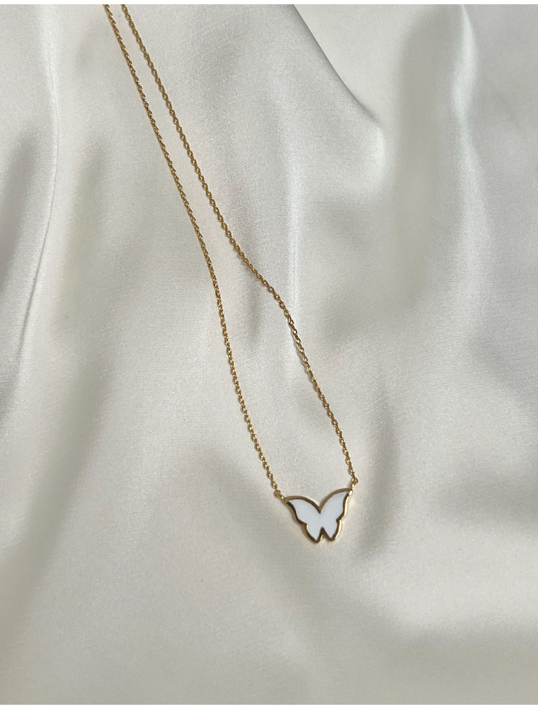 Butterfly White + Gold Necklace