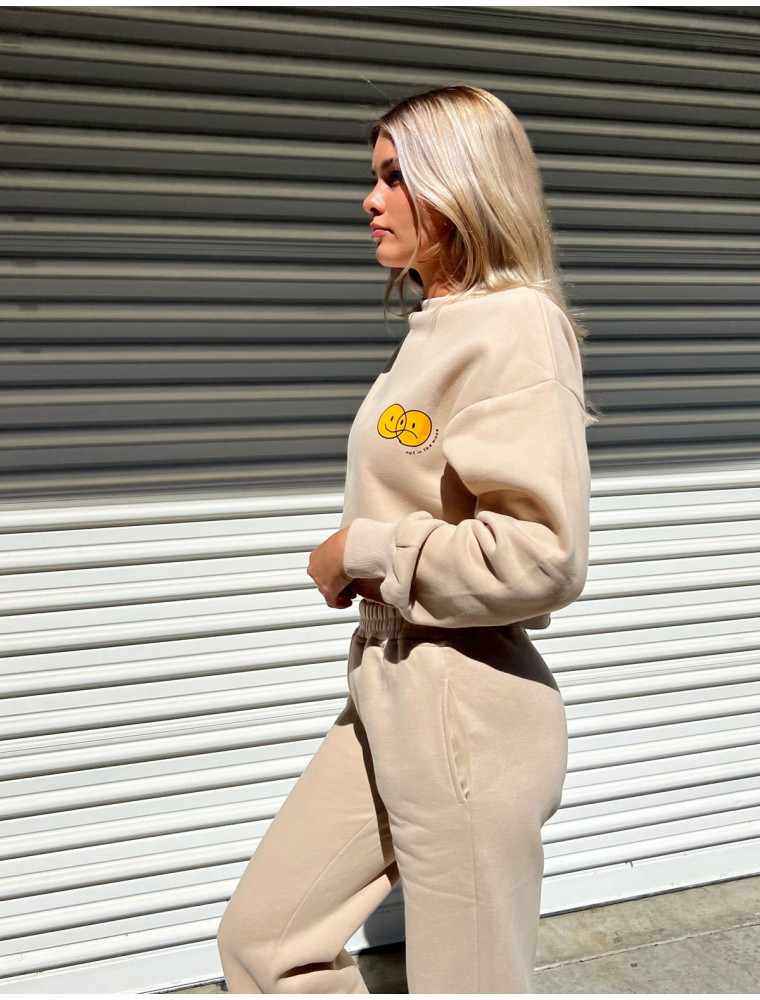 Not In The Mood Tan Cropped Crewneck