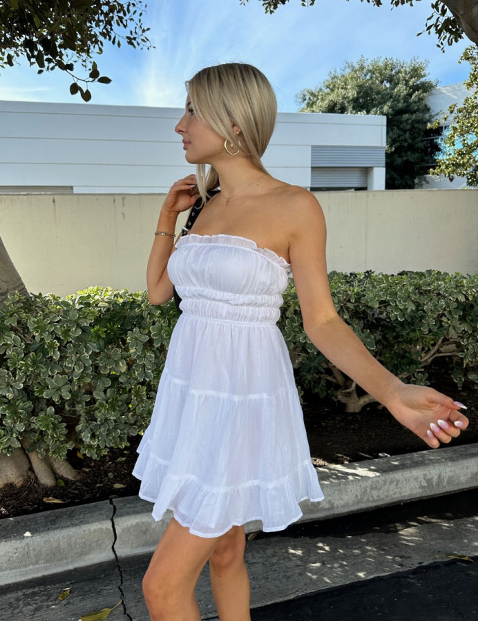 White linen strapless dress hot sale