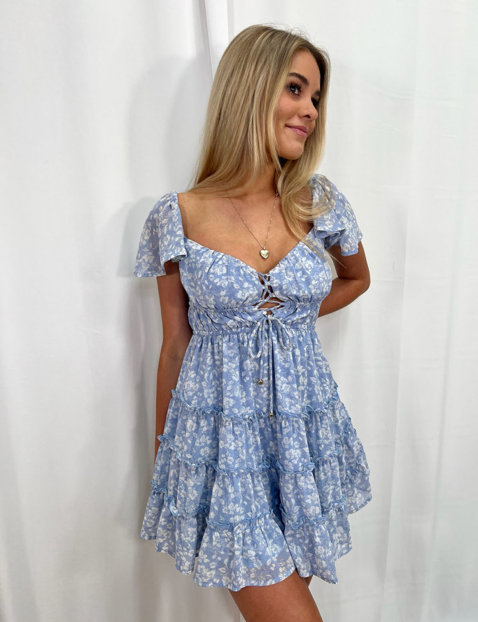 Blue lace up dress hotsell
