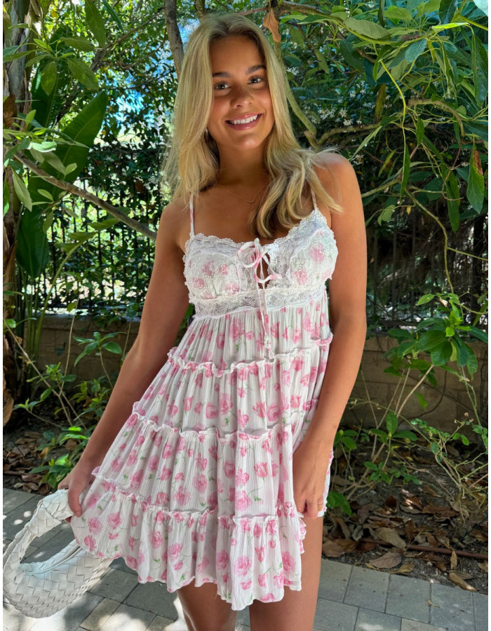marie claire★Floral suspender dress MC22 Alex Marie Maura Floral Short Sleeve A Line Notch Collar
