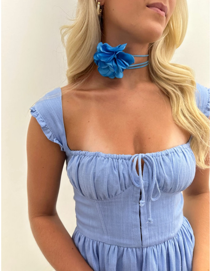 トップス Rose choker satin puff blouse blue Rose choker satin puff blouse | ファッション通販サイト NUGU