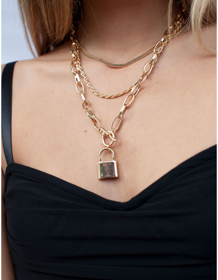 Lock chain necklace gold sales