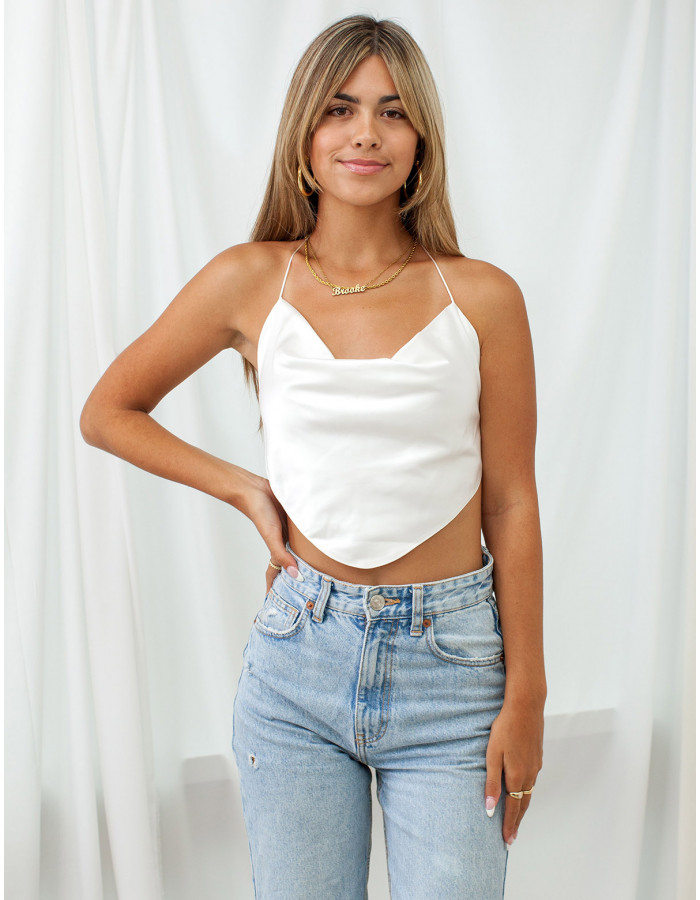 ISABELLE BLANCHE Paris 売れ筋商品|||イザベル ブランシュ パリ Tシャツ トップス レディース Tops Orange In Crowd White Satin Top | Isabelles's Cabinet